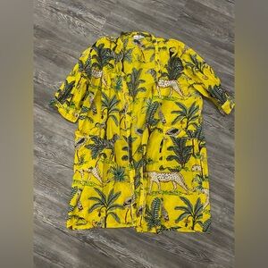 The Fox and The Mermaid Yellow Jungle Patterned 100% Cotton Kimono Size S/M